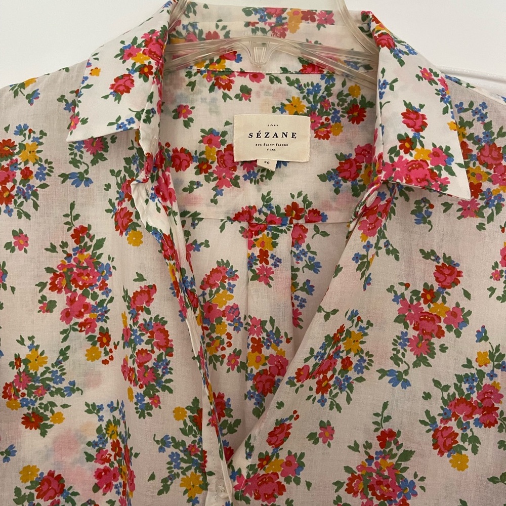 Sezane Ann Floral Button-Up Shirt